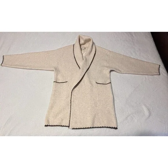 Anthropologie Flat White Cardigan Sweater Ivory Mariel Whipstitch One Size NWT